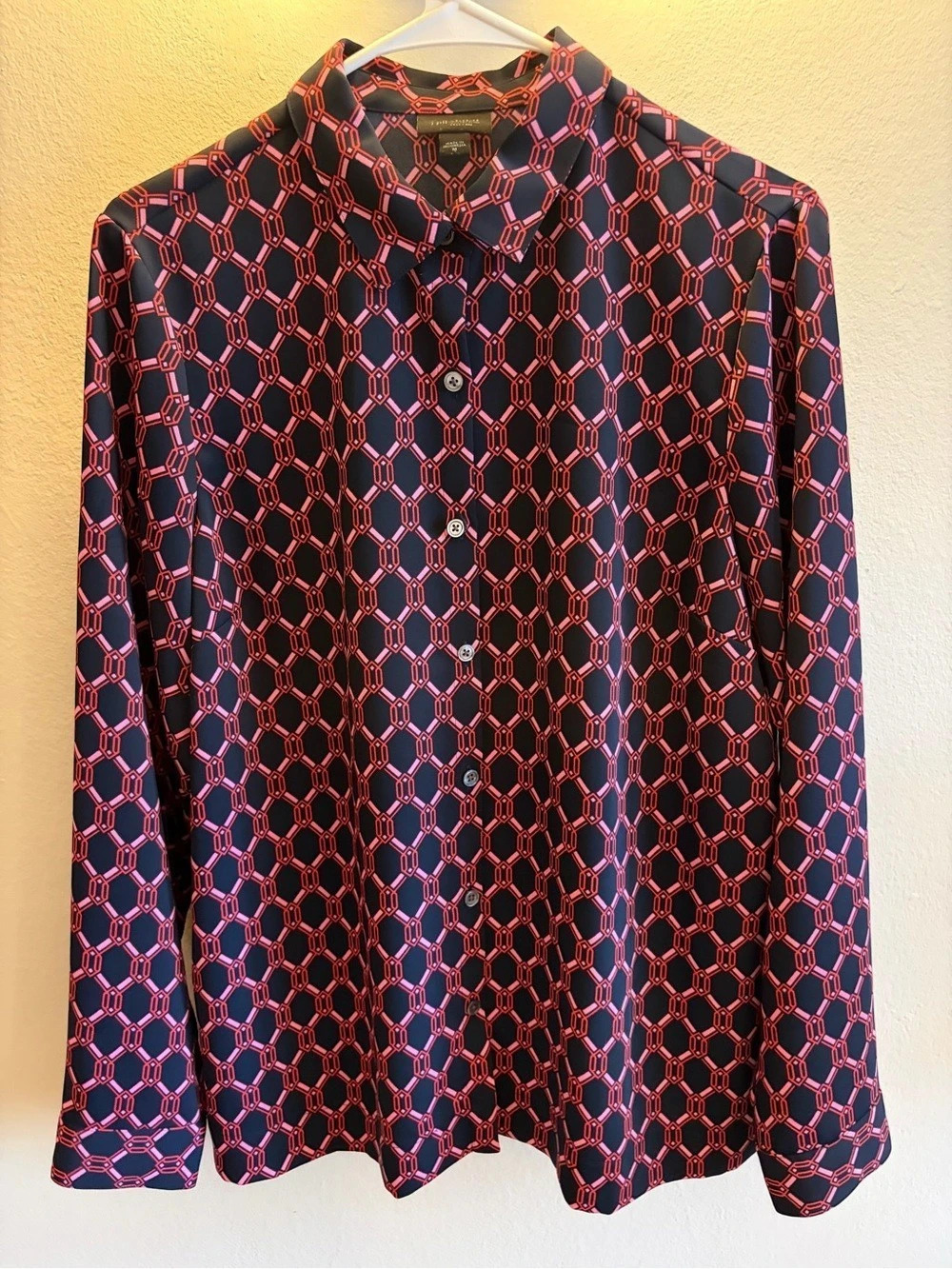 J.Jill WearEver Collection Easy Career blouse Geometric Blouse in Navy, Pink & R